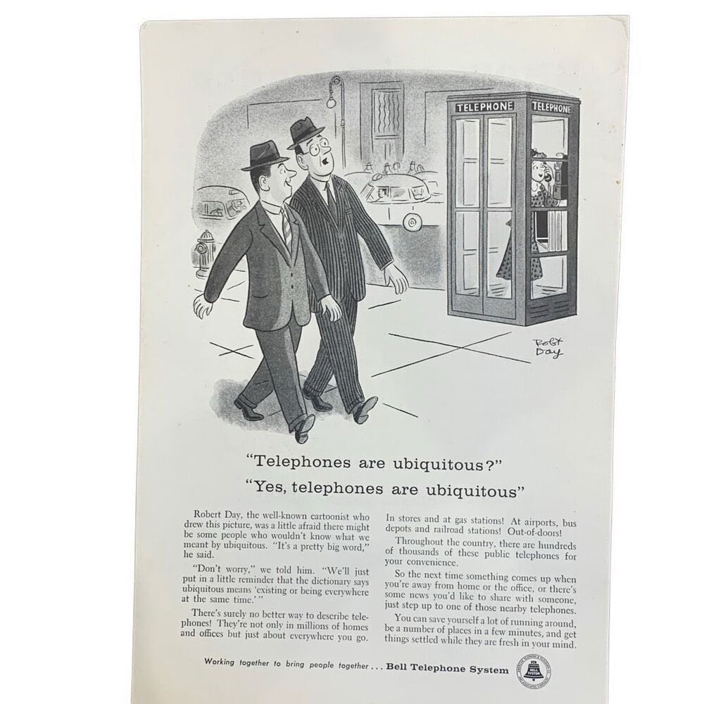 Vintage 1957 Bell Telephone System Telephones are Ubiquitous Ad Advertisement